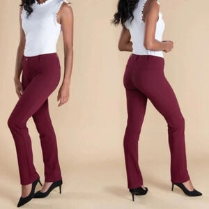 Betabrand Elastic Waist Pant Pull On Stretch Burgundy Straight Leg Career P2XL